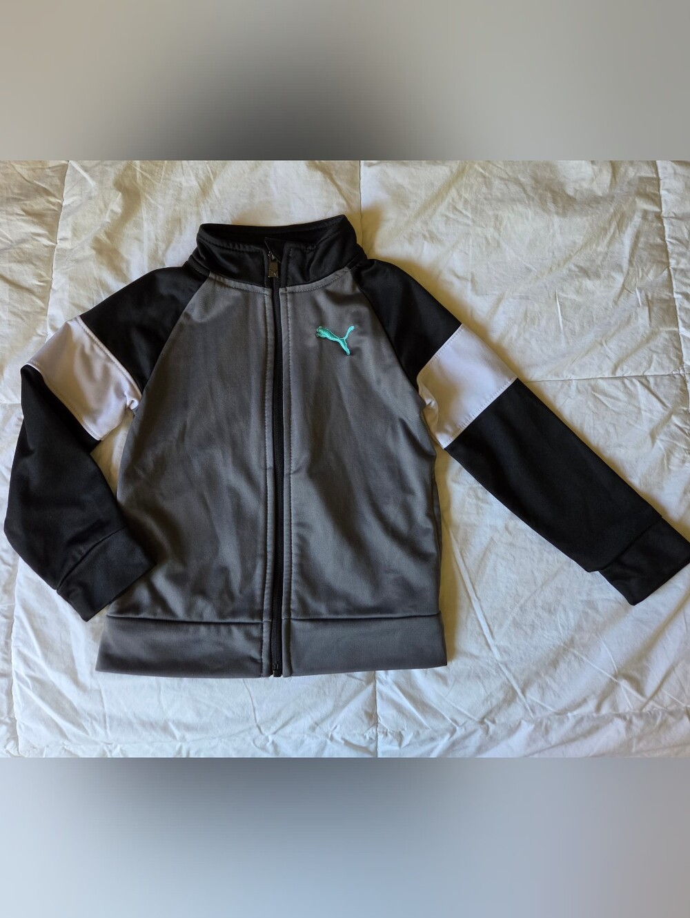 Puma Toddler Kids Colorblock Full Zip Track Jacket Gray Black White Size 4